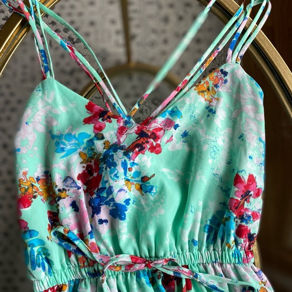 Spring & Summer Floral High Low Dress with Sinch waist and cross back straps - Picture 2 of 7